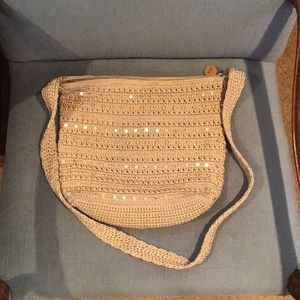 The Sak Sunset Bamboo Tan Crochet Sequins Beaded Purse.